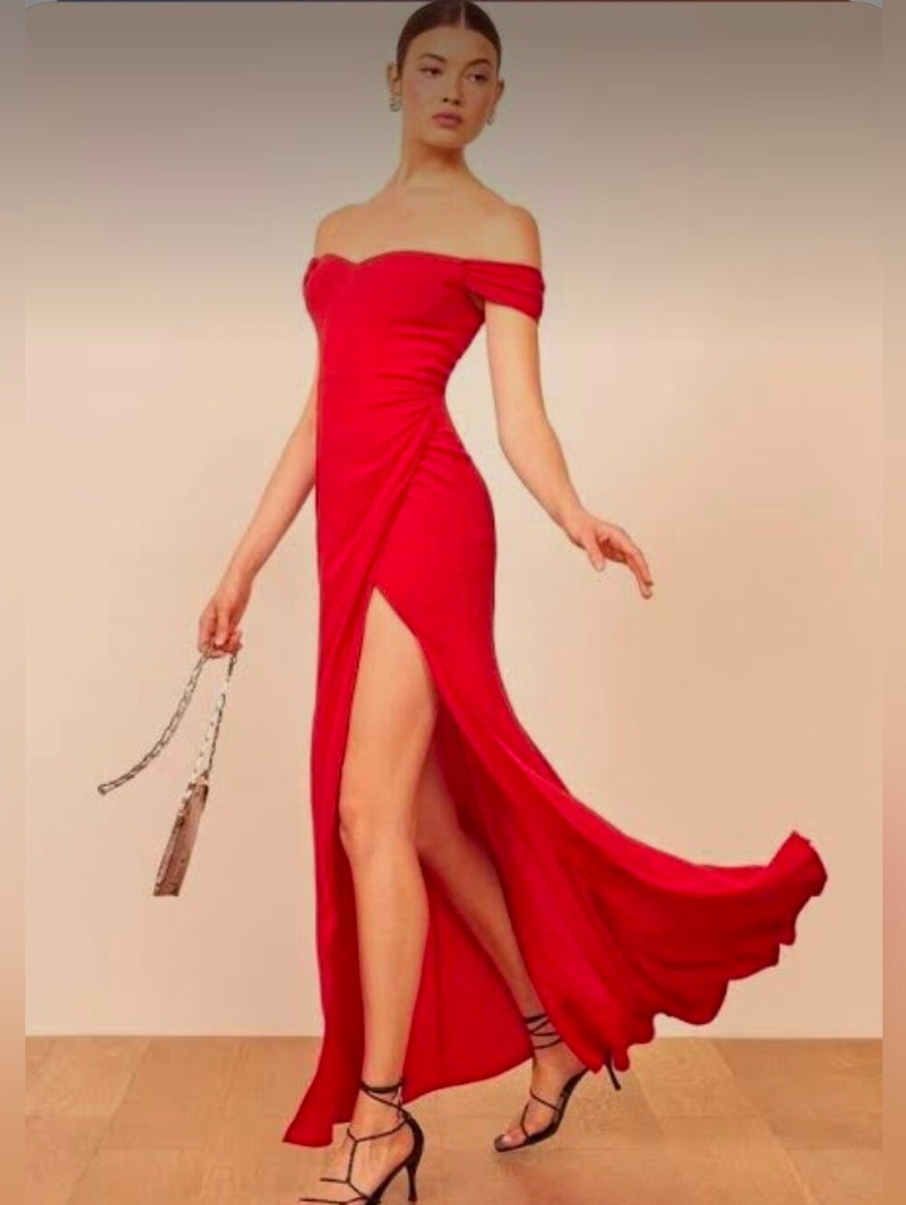 Reformation Marilyn Red Maxi Dress Off-the-shoulder Sweetheart Neckline Size 6 - Picture 1 of 6